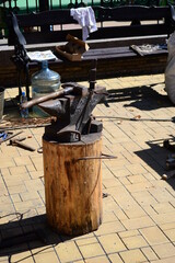 Manual craftsmanship. The blacksmith creates his masterpiece