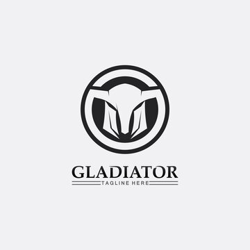 Spartan Helmet logo and gladiator, power, vintage, sword, safety, legendary logo and vector of soldier classic