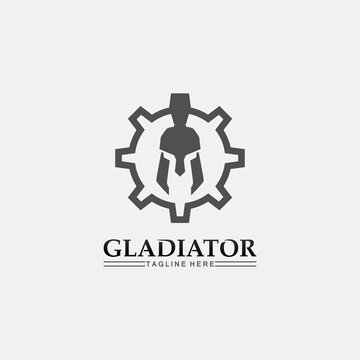 Spartan Helmet logo and gladiator, power, vintage, sword, safety, legendary logo and vector of soldier classic