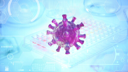 covid-19 virus. scientist analyzing of coronavirus with hologram technology in laboratory.