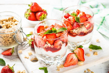 Greek yogurt parfait with strawberry.