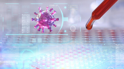 covid-19 virus. scientist analyzing of coronavirus with hologram technology in laboratory.