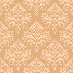 Damask tiled classic wallpaper, textile or fabric print pattern, traditional vector design with floral motif
