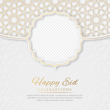 Happy Eid Islamic social media post with empty space for photo, Islamic Ornament Pattern Background