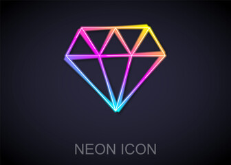 Glowing neon line Diamond icon isolated on black background. Jewelry symbol. Gem stone. Vector