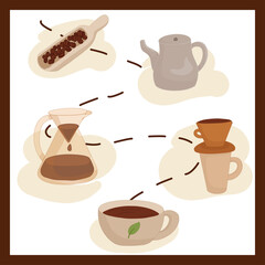 Preparing coffee process. Vector illustration. 