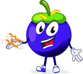 Funny mangosteen character with few other germs in hand