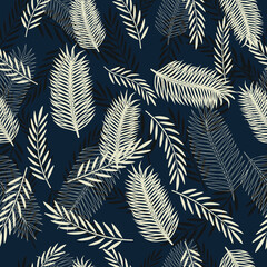 Tropical seamless pattern with leaves. Seamless vector background.