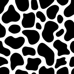 Cow pattern. Hand drawn vector illustration. Black and white background. Seamless texture for textile, print, packaging.