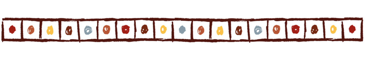 Ethnic border with dots in squares, color. Linear border made in tribal style, made from hand-drawn drawings.