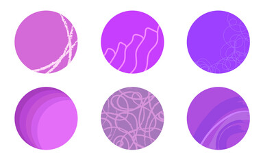 Vector highlights cover icon set in pink colors for social media stories. Abstract collection backgrounds with shapes, brush effects and lines. Hand drawn round templates for contemporary bloggers.