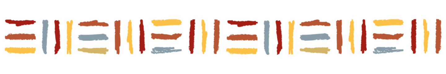 Ethnic border with strokes, color. Linear border made in tribal style, made from hand-drawn drawings.