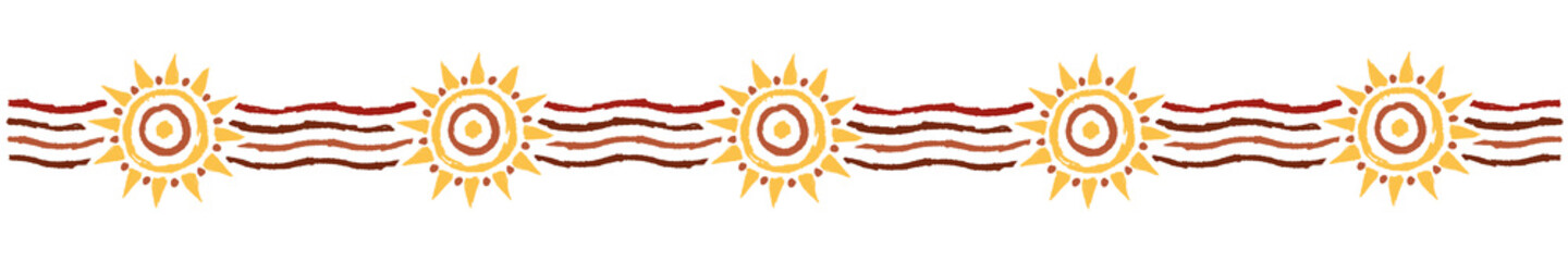 Ethnic border with suns, color. Linear border made in tribal style, made from hand-drawn drawings.