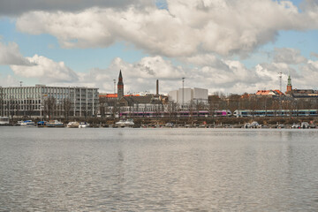 Fototapeta premium Helsinki. Finland 28 April 2021. Embankment. Herttoniemi. Sunny spring day.