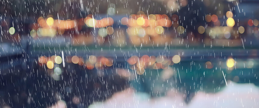 abstract autumn rain background in the night city, drops falling october night