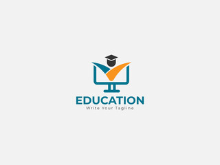 Education Logo online class concept, computer, human, hat, people in computer 