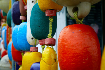 assortment of colorful fishing net float