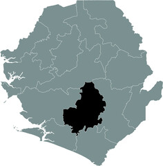Fototapeta premium Black highlighted location map of the Sierra Leonean Bo district inside gray map of the Republic of Sierra Leone