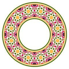 Decorative round ornament. Ceramic tile border. Pattern for plates or dishes. Islamic, indian, arabic motifs. Porcelain pattern design. Abstract floral ornament border