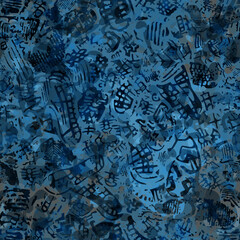 Blue seamless pattern with footprints. Icy effect. Winter mood