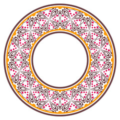 Decorative round ornament. Ceramic tile border. Pattern for plates or dishes. Islamic, indian, arabic motifs. Porcelain pattern design. Abstract floral ornament border