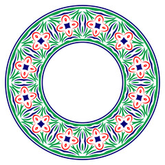 Decorative round ornament. Ceramic tile border. Pattern for plates or dishes. Islamic, indian, arabic motifs. Porcelain pattern design. Abstract floral ornament border