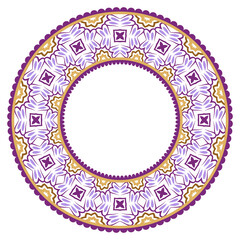 Decorative round ornament. Ceramic tile border. Pattern for plates or dishes. Islamic, indian, arabic motifs. Porcelain pattern design. Abstract floral ornament border