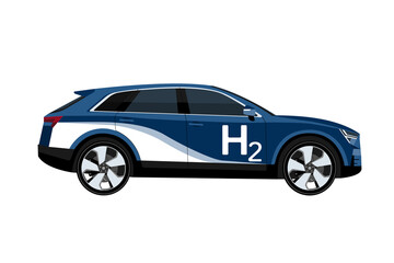 Plakat The car with the engine on hydrogen fuel. Vector illustration