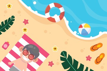 Happy kids beach holiday vector illustration isolated Premium Vector
