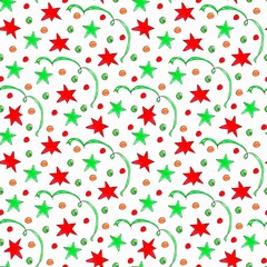 Christmas background, traditional seamless pattern, choice for wrapping paper and fabric design. Watercolor hand drawing illustration