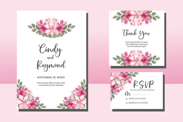 Fototapeta na wymiar Wedding invitation frame set, floral watercolor hand drawn Pink Lily Flower design Invitation Card Template