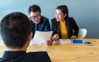 Job Interview HR human resource manager interviewing new employee candidate look at CV Resume...