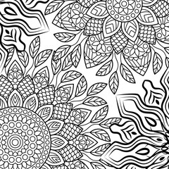 Coloring book pages. Mandala background. Indian antistress medallion. Abstract islamic flower, arabic henna design, yoga symbol. Vector illustration
