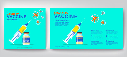 Medical banner for Coronavirus vaccine COVID-19. Vaccine and vaccination against coronavirus, Immunization Treatment, Bottles and Syringes, Healthcare Vector illustration EPS10.