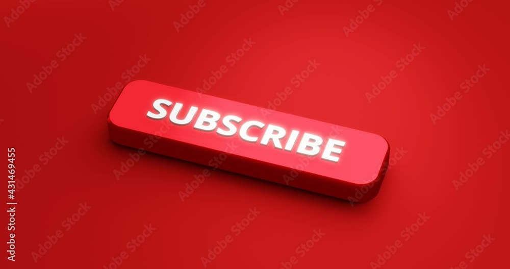 Poster subscribe button or subscription online membership on red background with notification channel. 3d r
