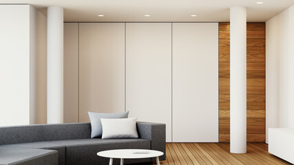 White wall living room - 3D rendering