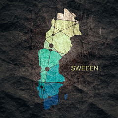 Map of Sweden. Stone material grunge texture