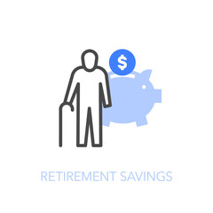 Retirement savings symbol with an older person and a piggy bank. Easy to use for your website or presentation.