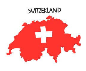 Vector hand drawn stylized map of Switzerland with flag. Travel illustration. Geography illustration. Europe map element