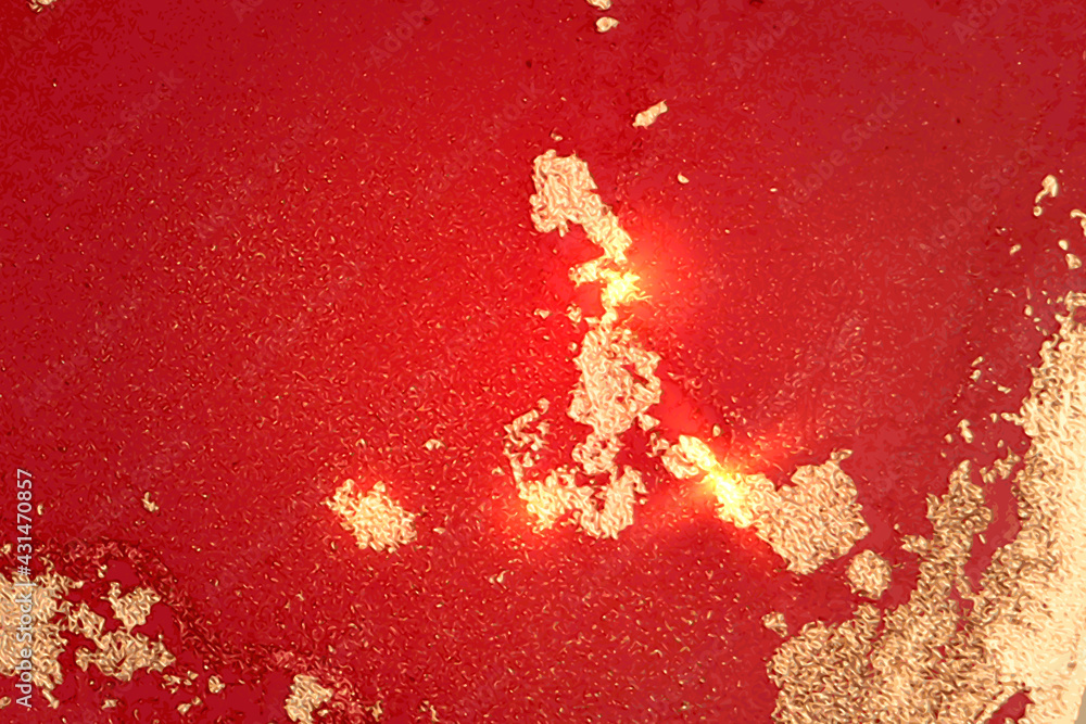 Wall mural gold and bright red pattern with texture of geode and sparkles. abstract vector background in alcoho