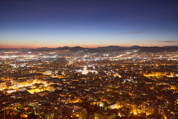 Fototapeta na wymiar Aerial view of Athens after sunset