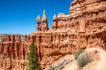 A natural rock formation of Red Rocks Hoodoos in Bryce Canyon National Park, Utah