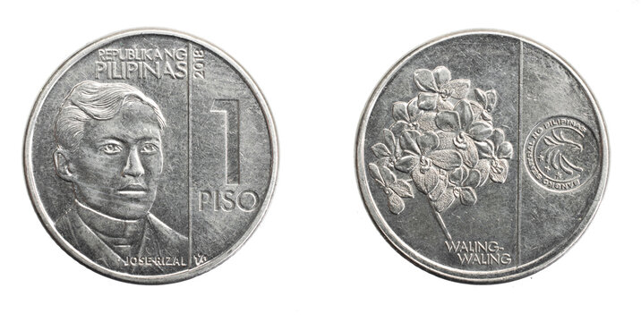 Philippines one piso coin on white isolated background
