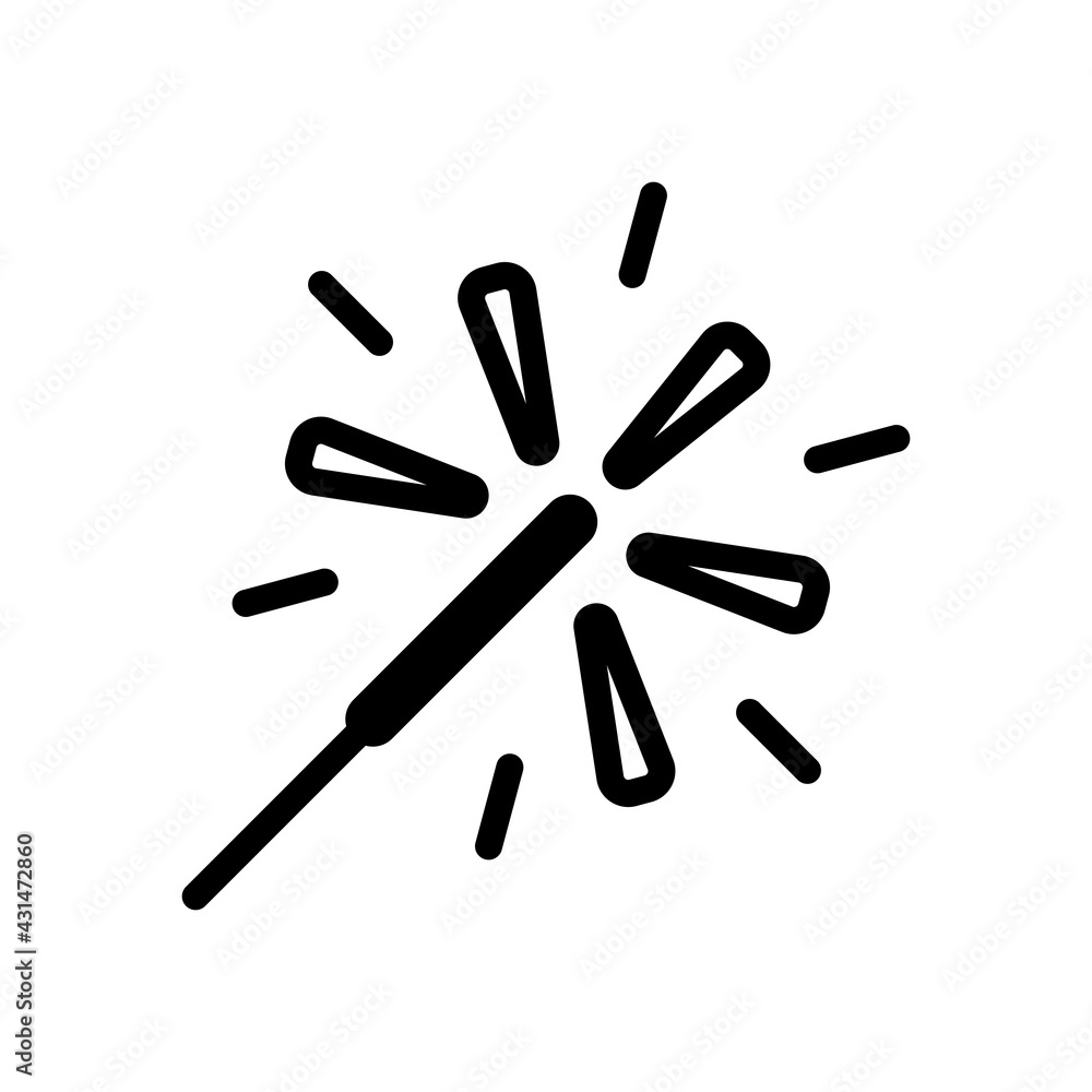 Poster sparkler beam, simple icon of firework. black linear icon with editable stroke on white background