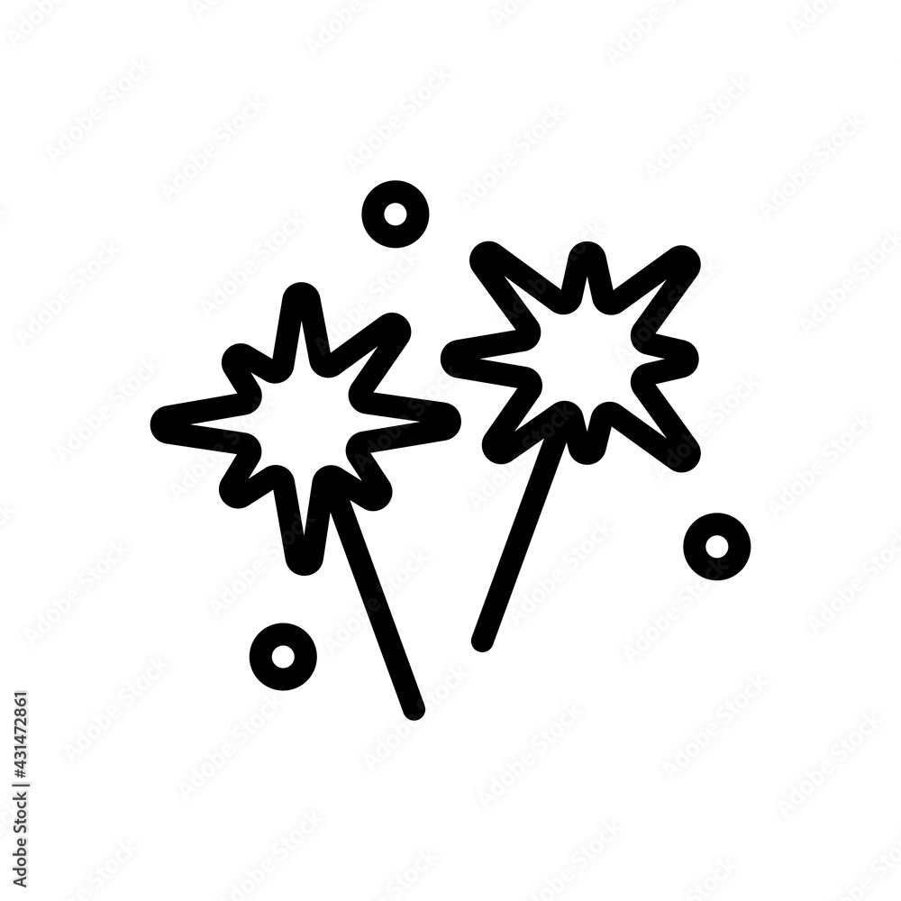 Poster sparkler beam, simple icon of firework. black linear icon with editable stroke on white background