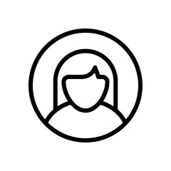 Female avatar, simple pictogram of woman face, business icon. Black linear icon with editable stroke on white background