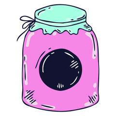 Vector set of doodle style jars of different shapes and sizes. Black jars with labels.