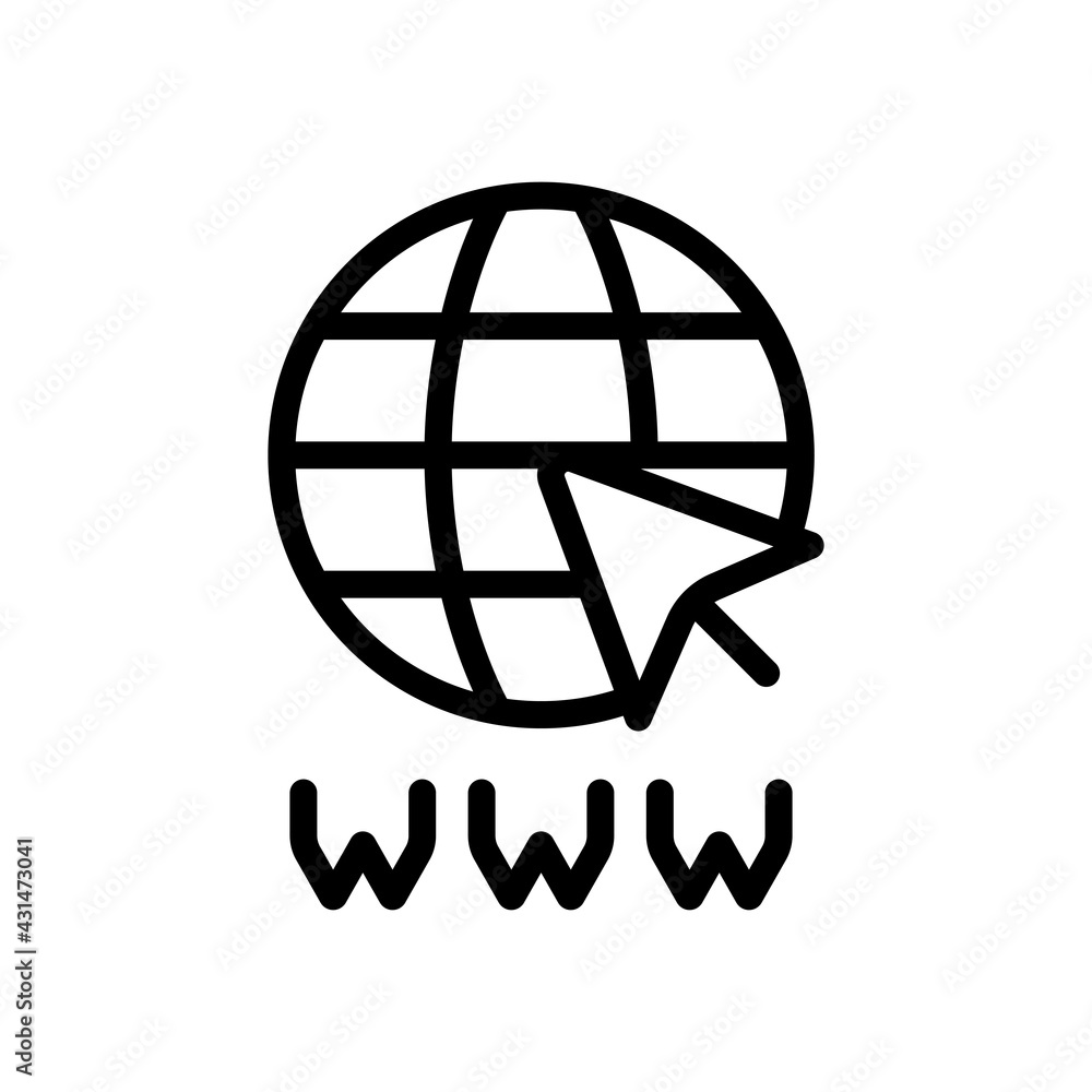 Poster website in internet, globe with arrow, online world, web icon. black linear icon with editable strok