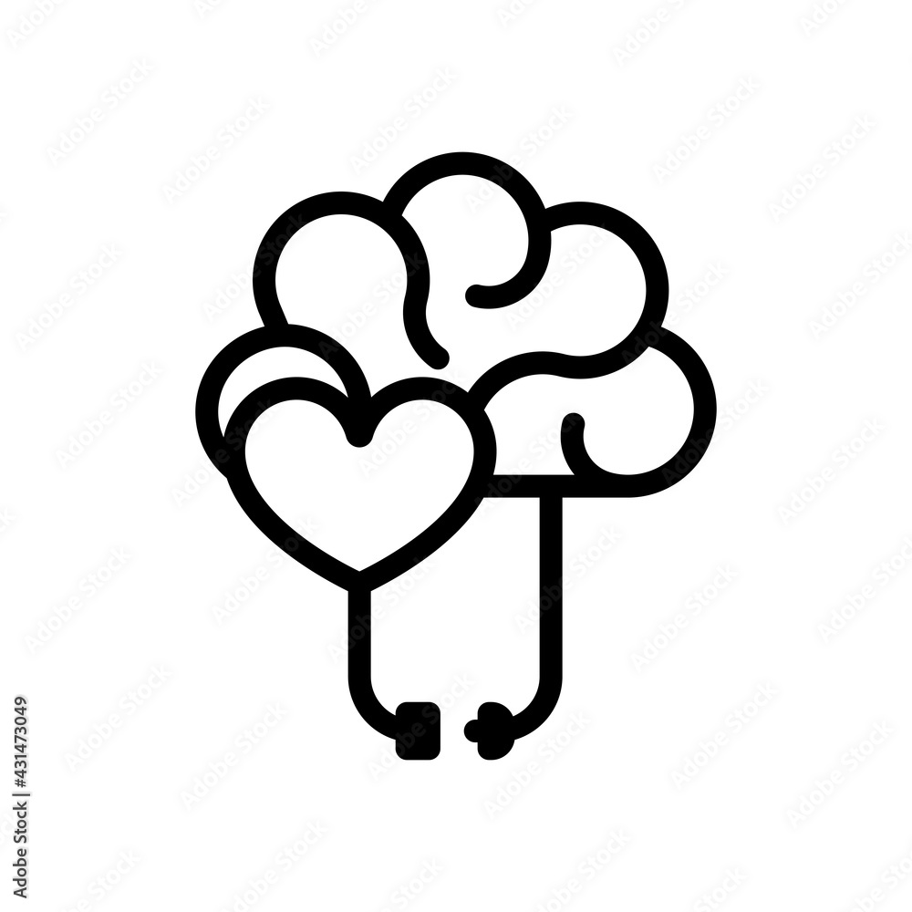 Poster heart and brain, balance between emotion and logic. black linear icon with editable stroke on white 