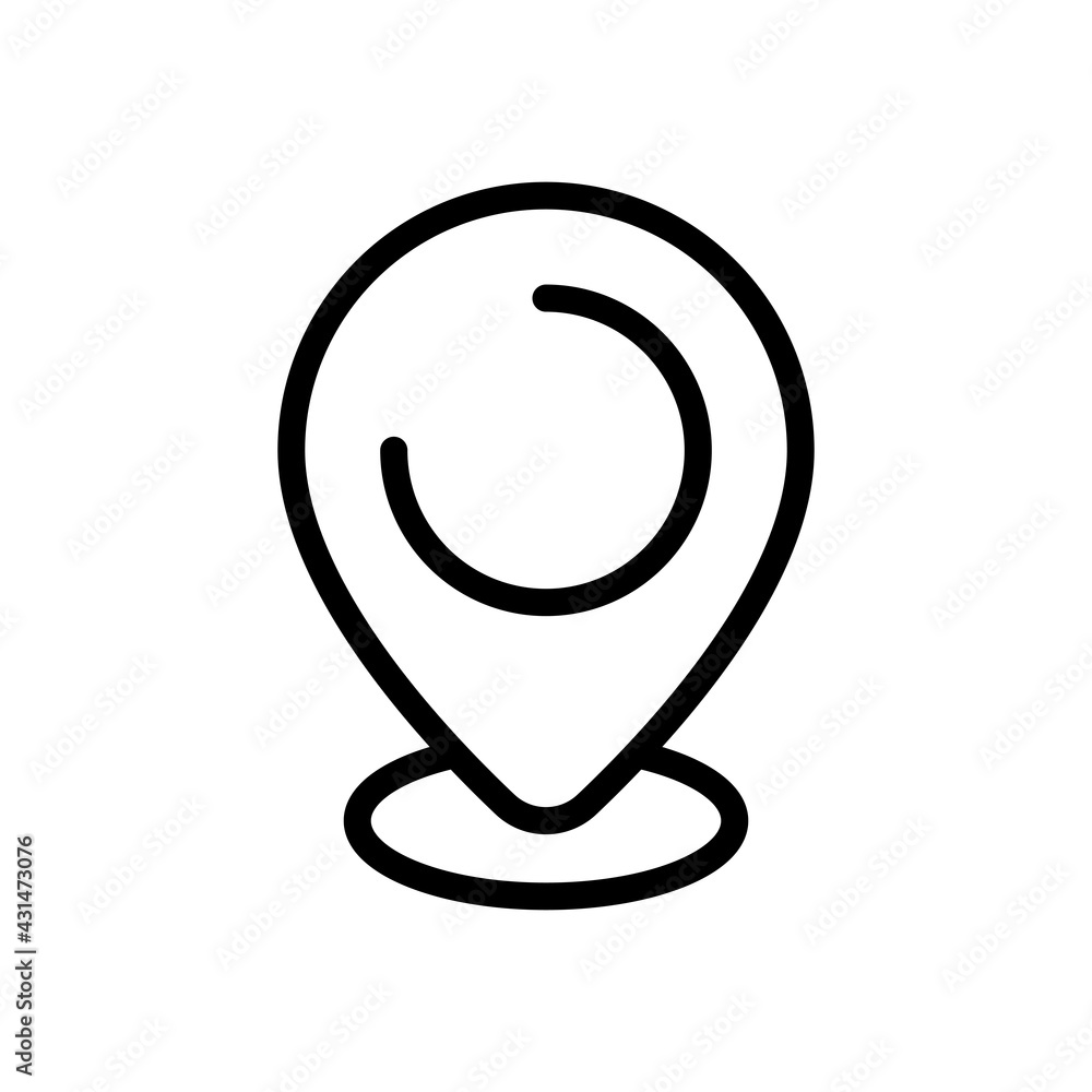 Poster location point, map marker, simple pin icon. black linear icon with editable stroke on white backgro